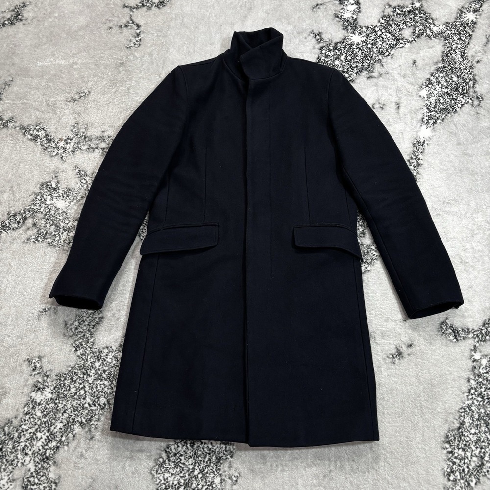 Theory Womens Size XS Navy Blue Wool Blend Stand Collar Coat Minimalist